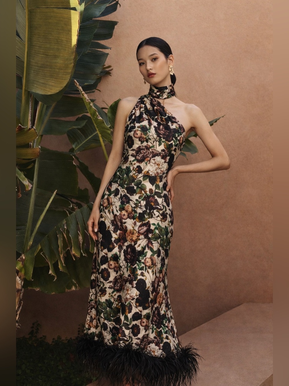 Vasiliki Atelier Liya One Sleeve Maxi Dress with Feather Trim - NWT - Picture 5 of 8